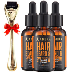 Abera Natural Hair & Beard Growth Set with Biotin & Castor Oil (3-Pack + Gift)