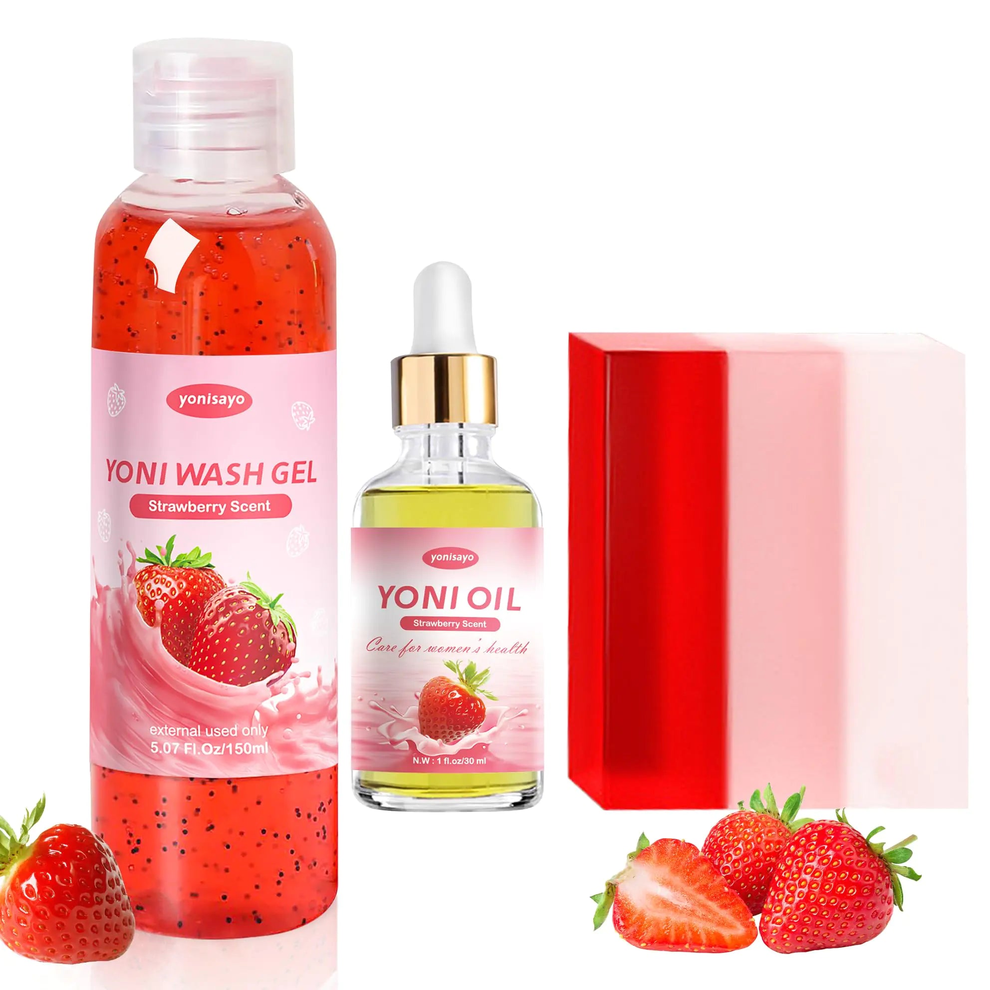 3PC Yoni Freshness Kit: Oil, Wash & Soap - Strawberry Scent
