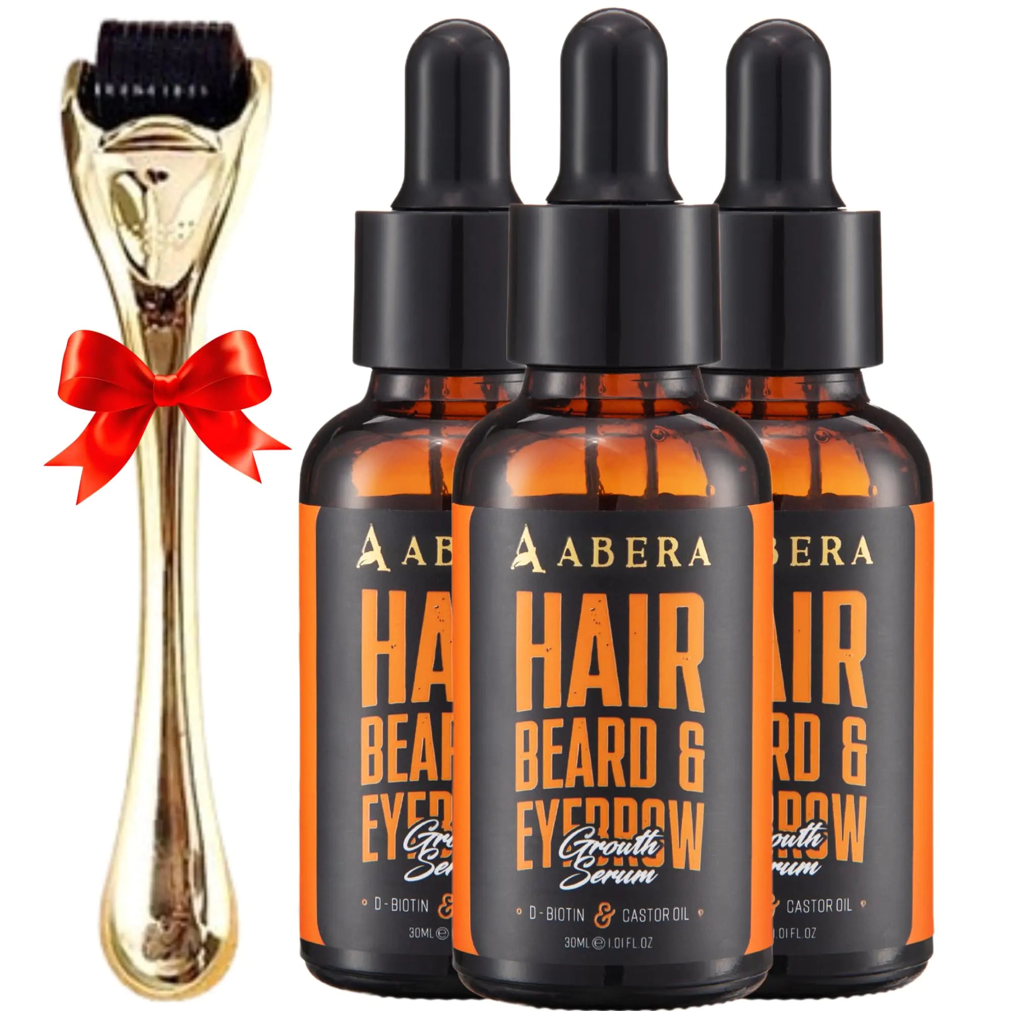 Abera Natural Hair & Beard Growth Set with Biotin & Castor Oil (3-Pack + Gift)