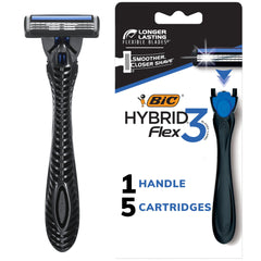 BIC Flex 3 Hybrid Men's Shaving Kit: 3-Blade Razor, 1 Handle, 5 Cartridges
