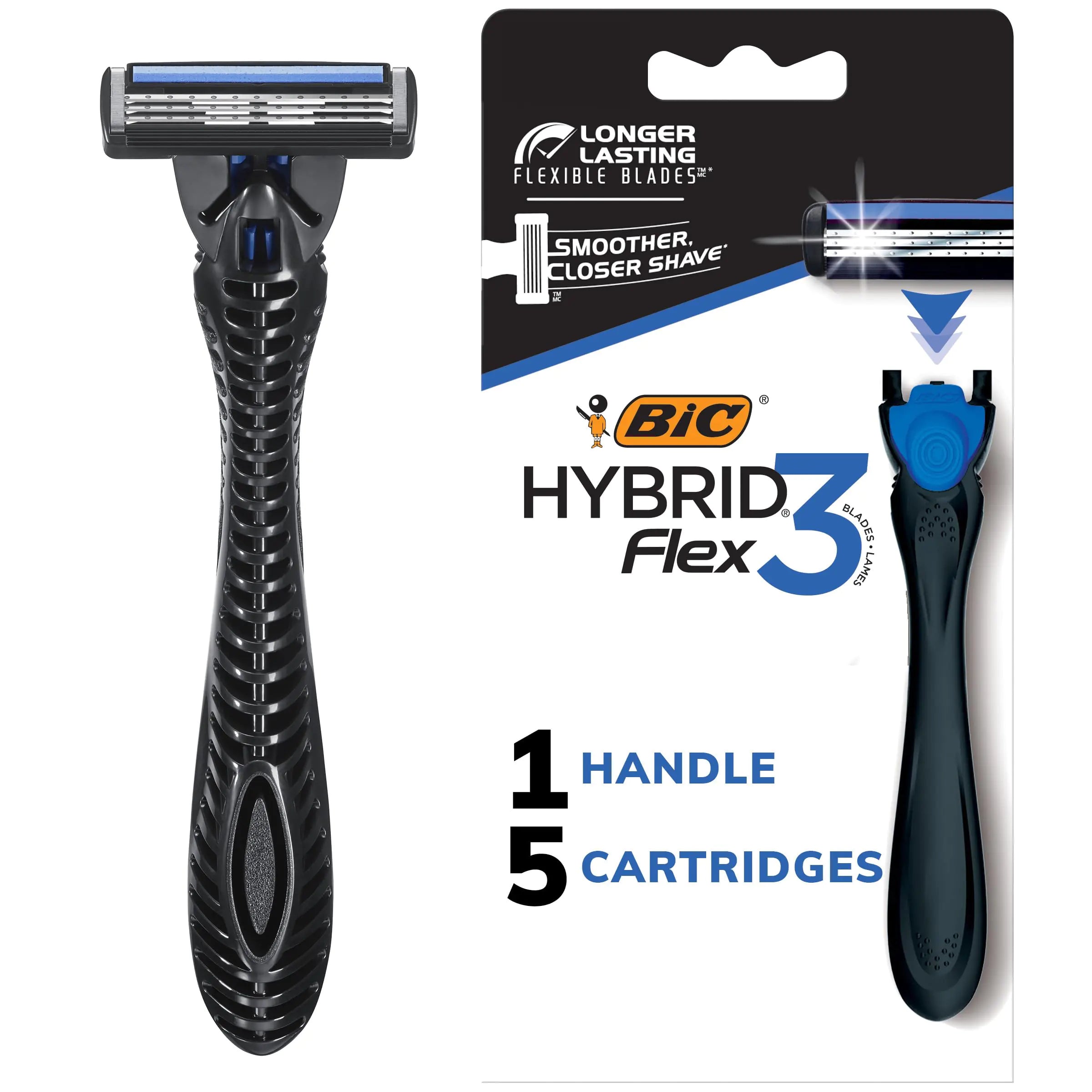 BIC Flex 3 Hybrid Men's Shaving Kit: 3-Blade Razor, 1 Handle, 5 Cartridges