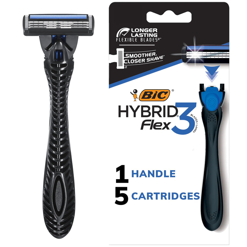 BIC Flex 3 Hybrid Men's Shaving Kit: 3-Blade Razor, 1 Handle, 5 Cartridges